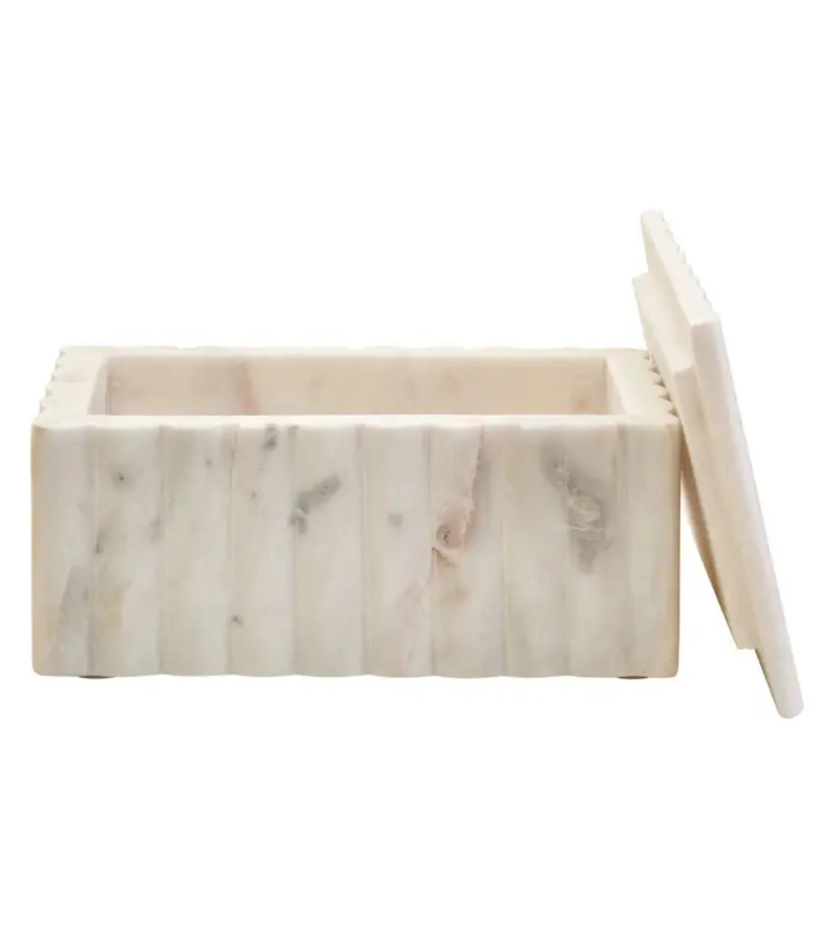 Isla Rectangular White Fluted Marble Box - Image 5