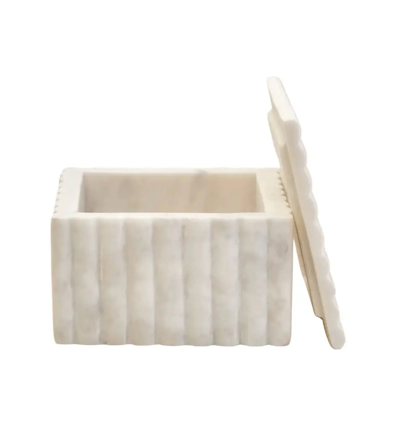 Isla Square White Fluted Marble Box - Image 8
