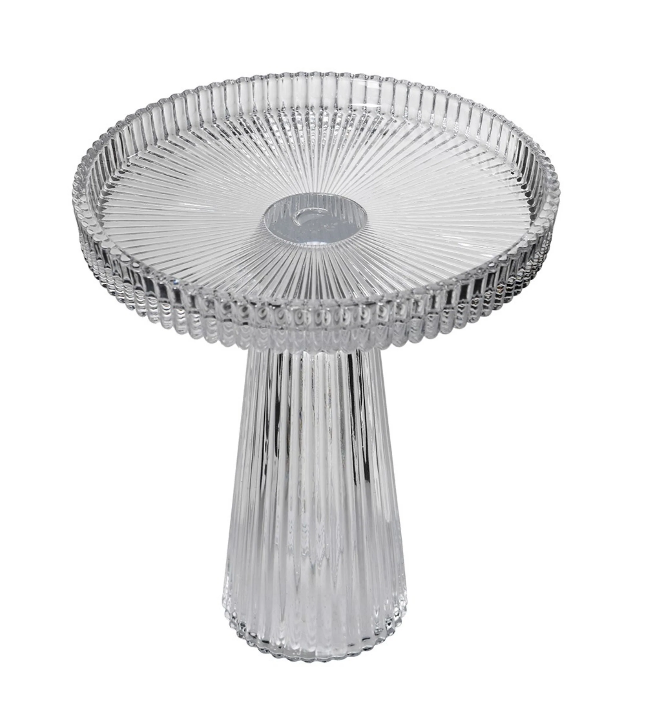 Large & Small Ribbed Clear Glass Stands - Image 3