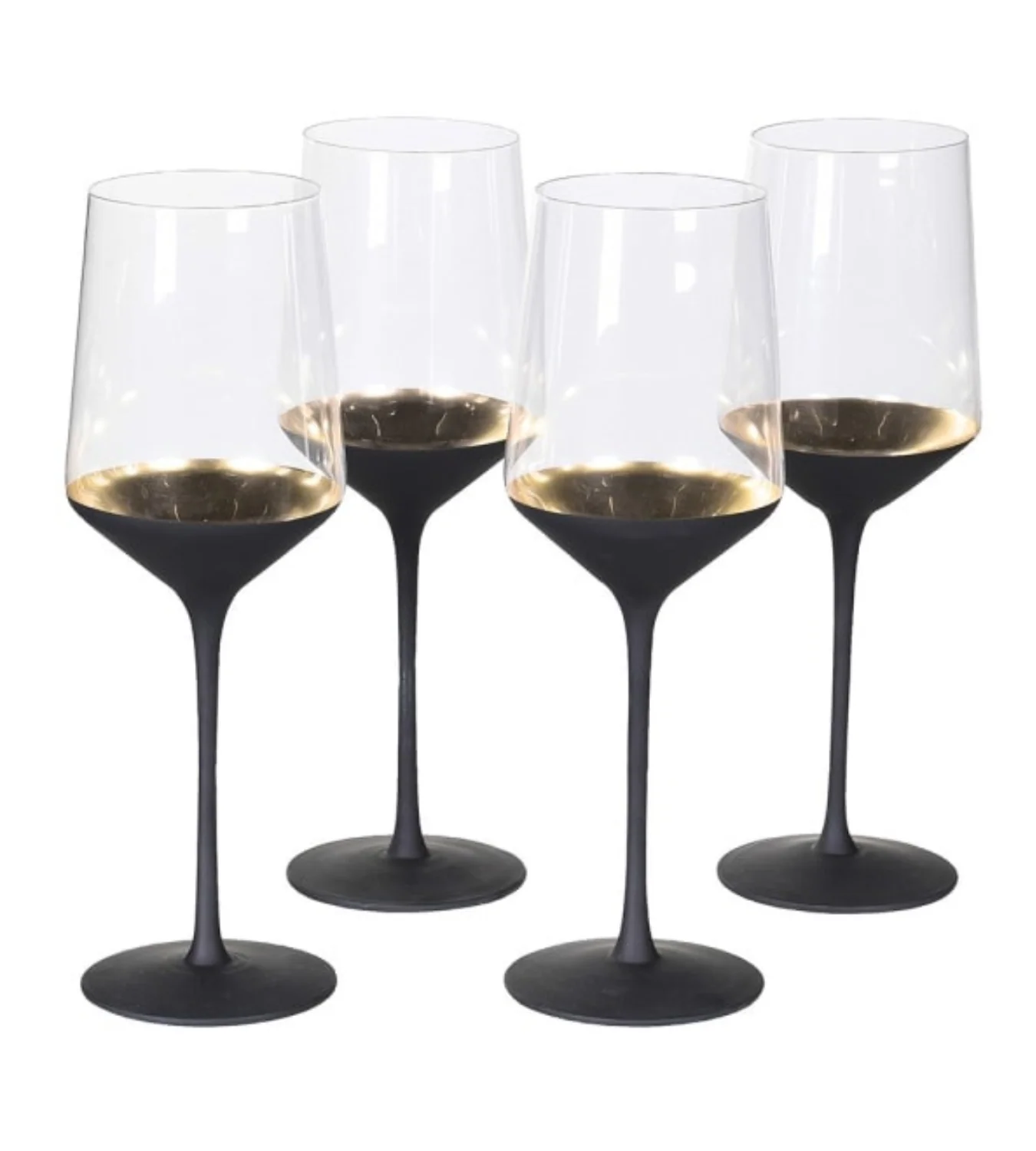 Set of 4 Black Stem White Wine Glasses - Image 3