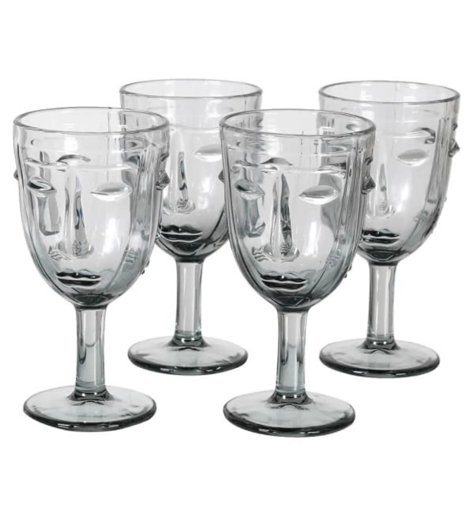Set of 4 Grey Face Clear Wine Glasses - Image 3