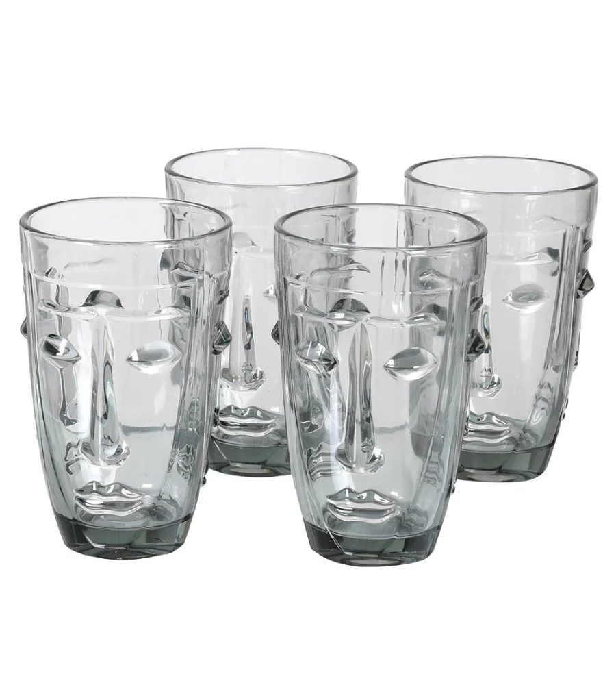 Set of 4 Grey Face Water Glasses - Image 3
