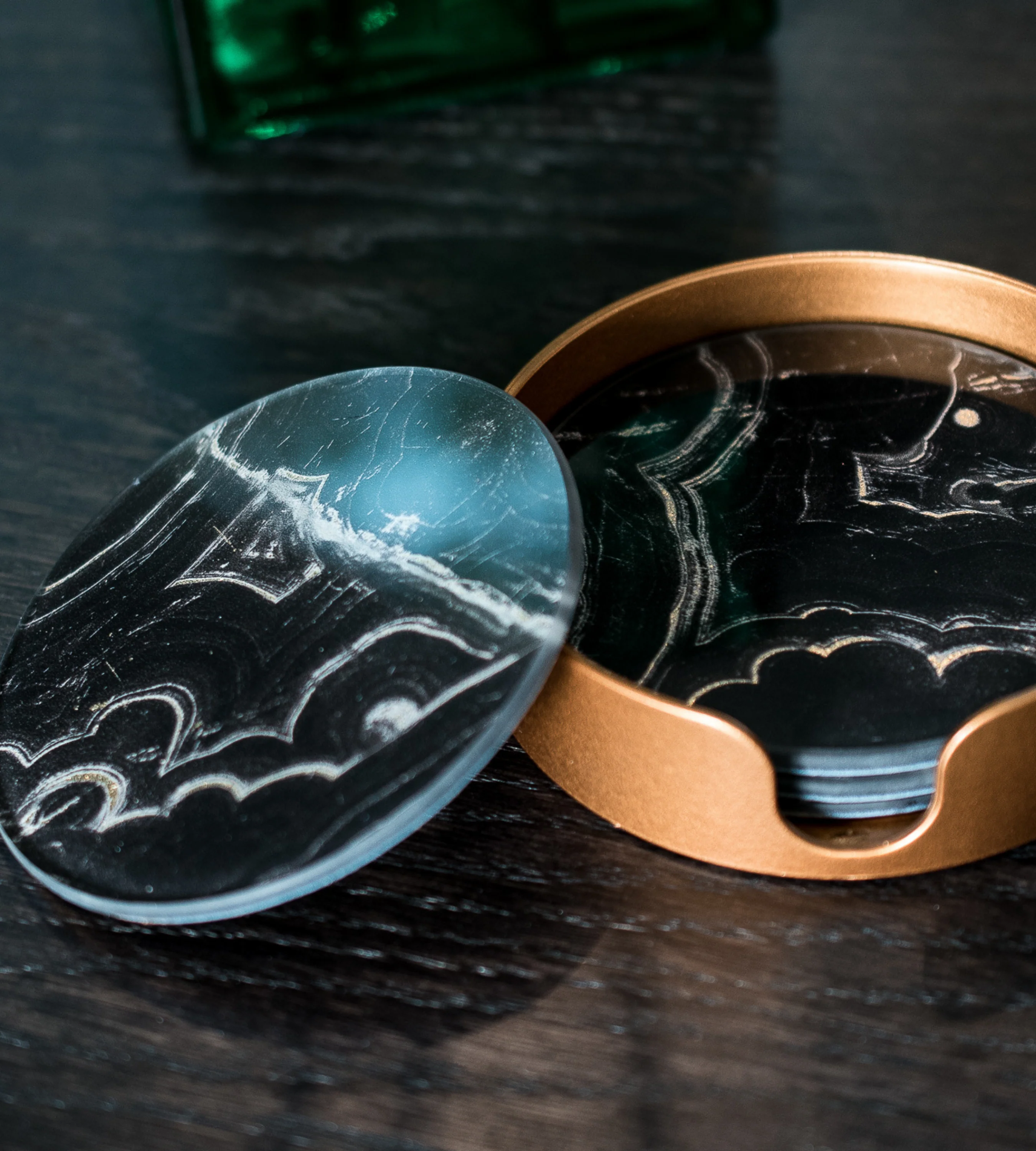 Set of 4 Marble Effect Glass Coasters - Black - Image 4