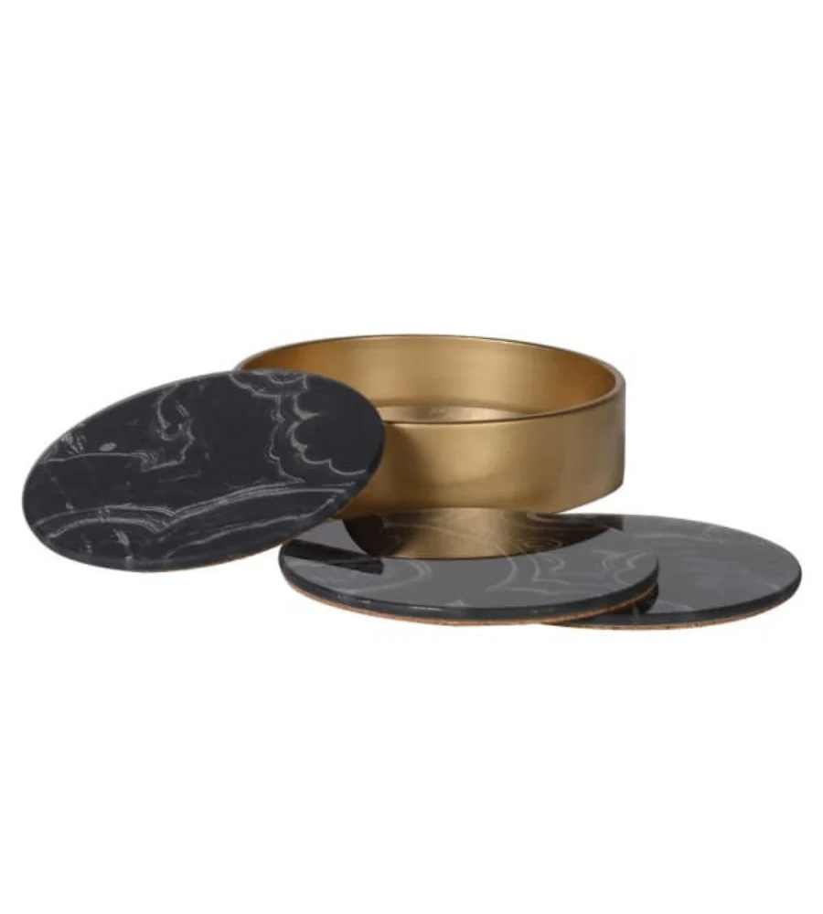 Set of 4 Marble Effect Glass Coasters - Black - Image 5