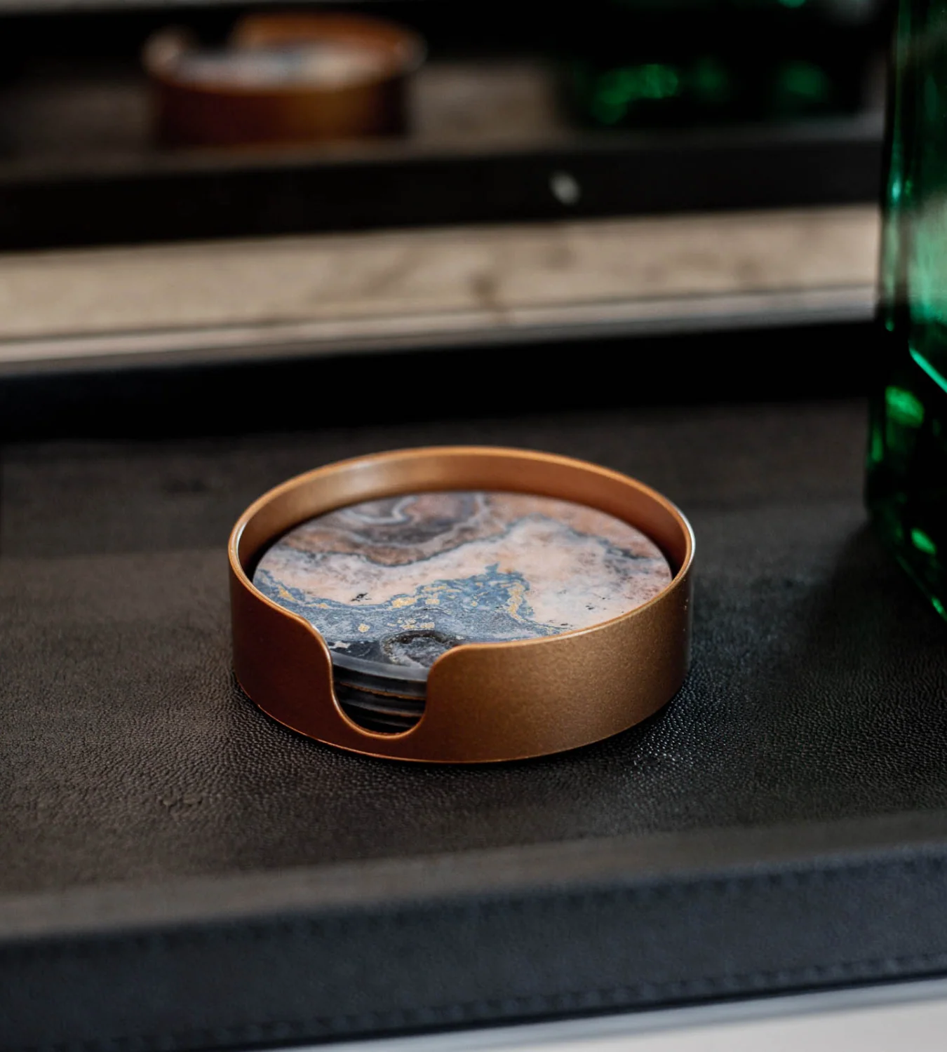 Set of 4 Marble Effect Glass Coasters - Blue - Image 3