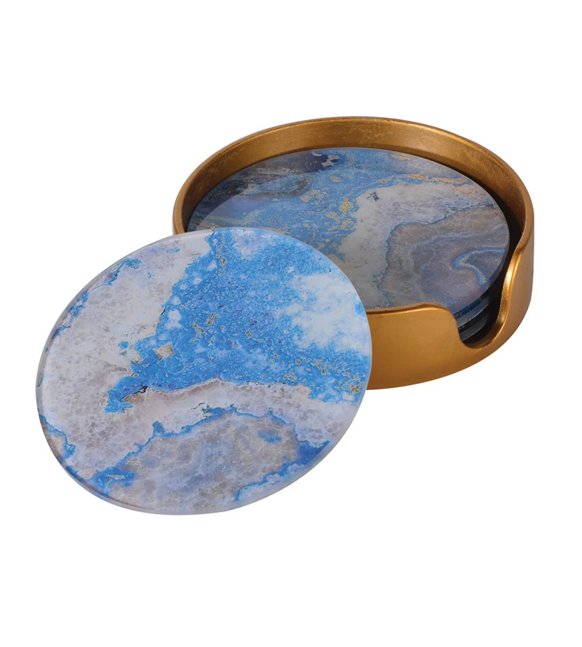 Set of 4 Marble Effect Glass Coasters - Blue - Image 4