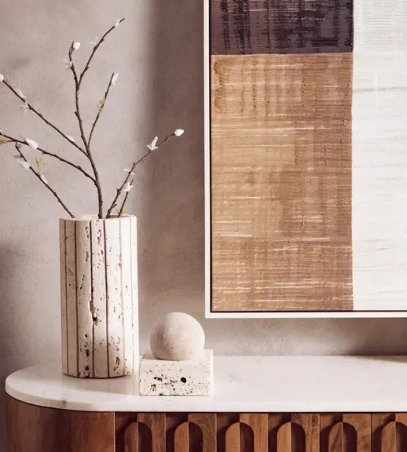 Travertine Ribbed Vase - Image 7